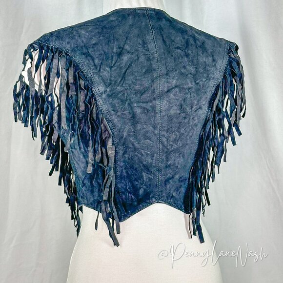 Vintage West Wind Fringe Studded Cropped Vest Black - Picture 6 of 7